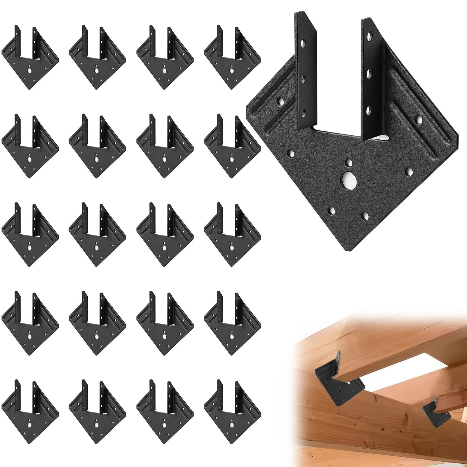 20PCS Black Hurricane Tie Rafter Connector 13 Gauge Joist Hanger for 2×4 2×6