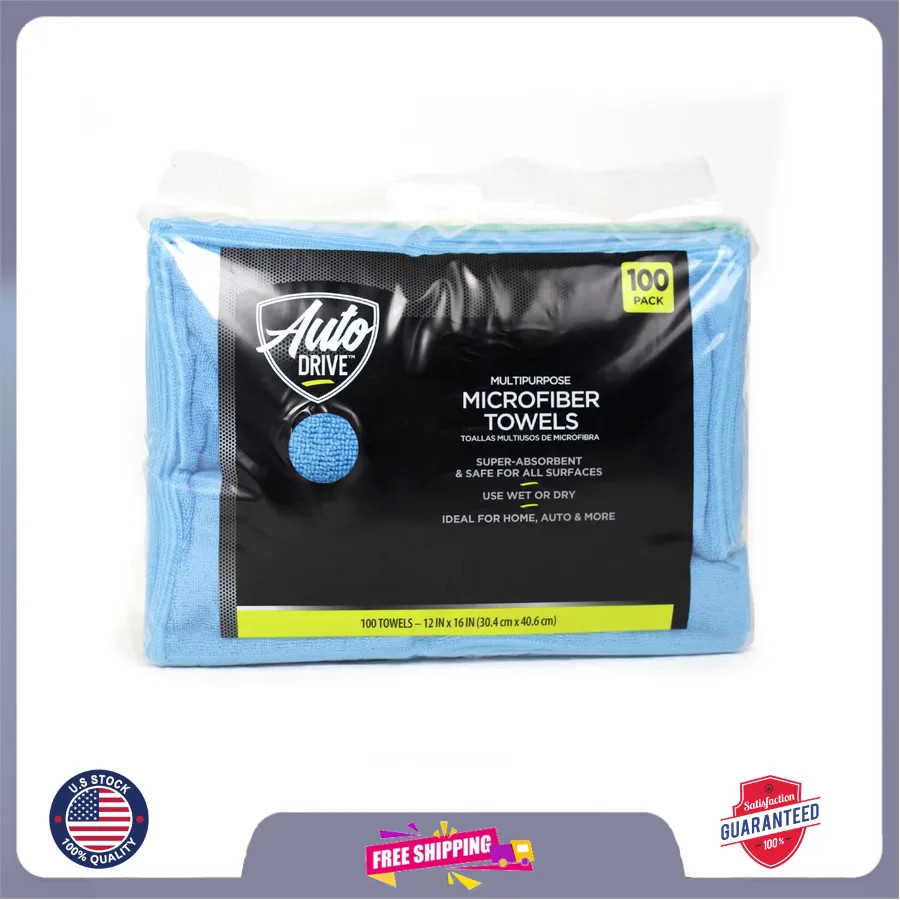 Auto Drive Multipurpose Microfiber Towels 12 x 16 Inch 100 Pack Cleaning Cloths