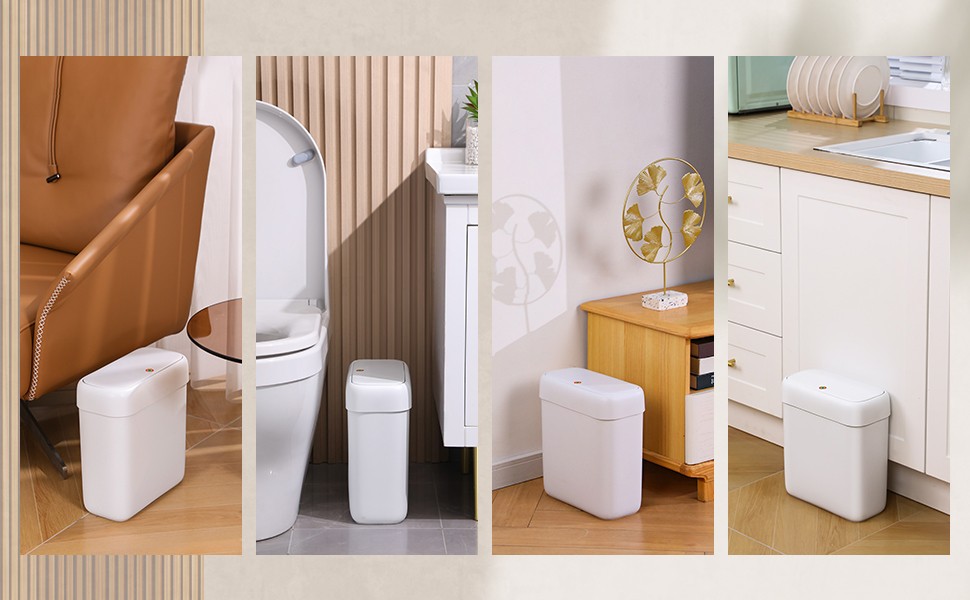 Bathroom Small Trash Can with Lid,10L / 2.7 Gallon Slim Garbage Bin Wastebasket