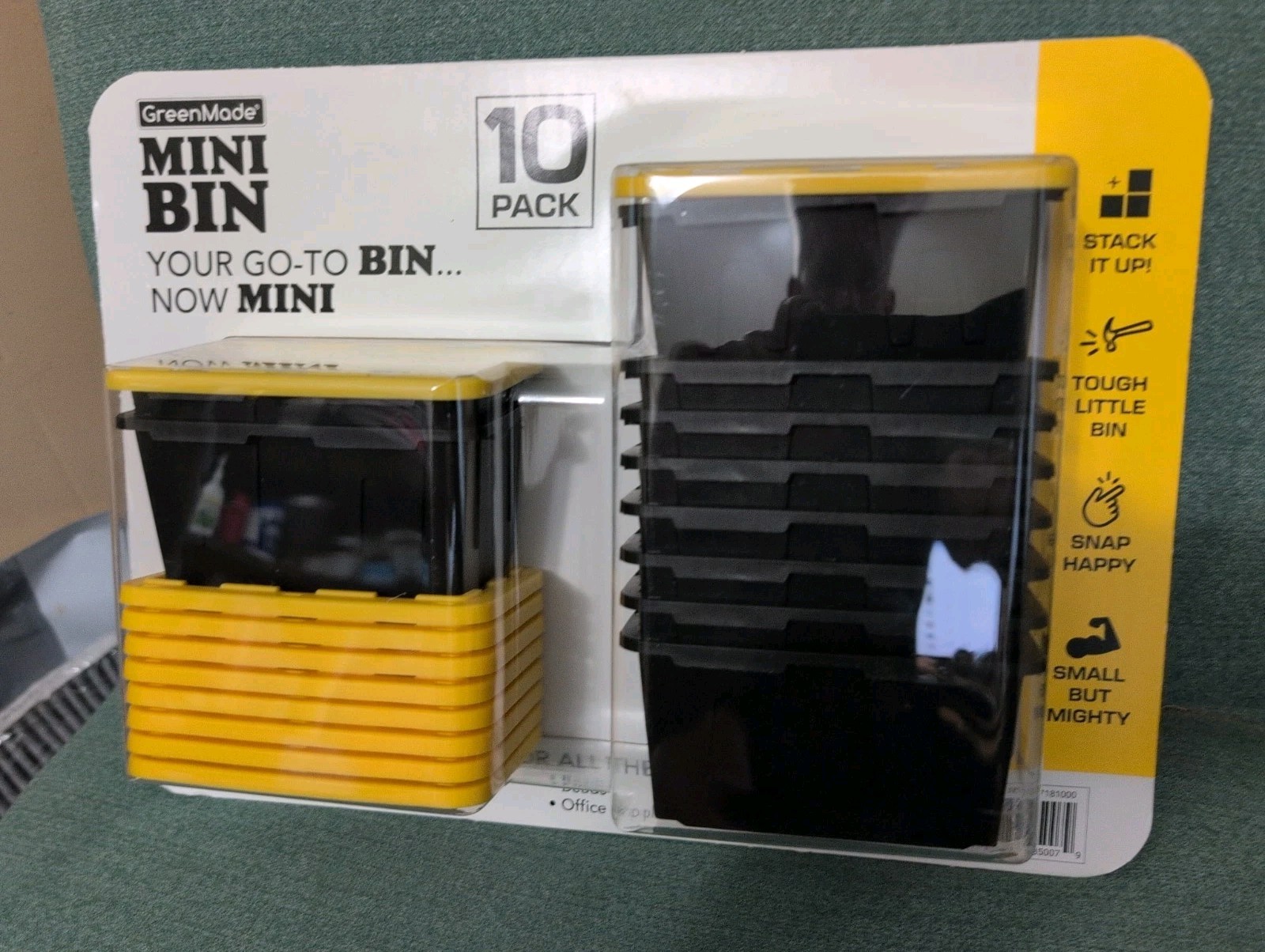 GreenMade Mini Bin Tote 10 Pack Small Storage Containers Yellow Lids