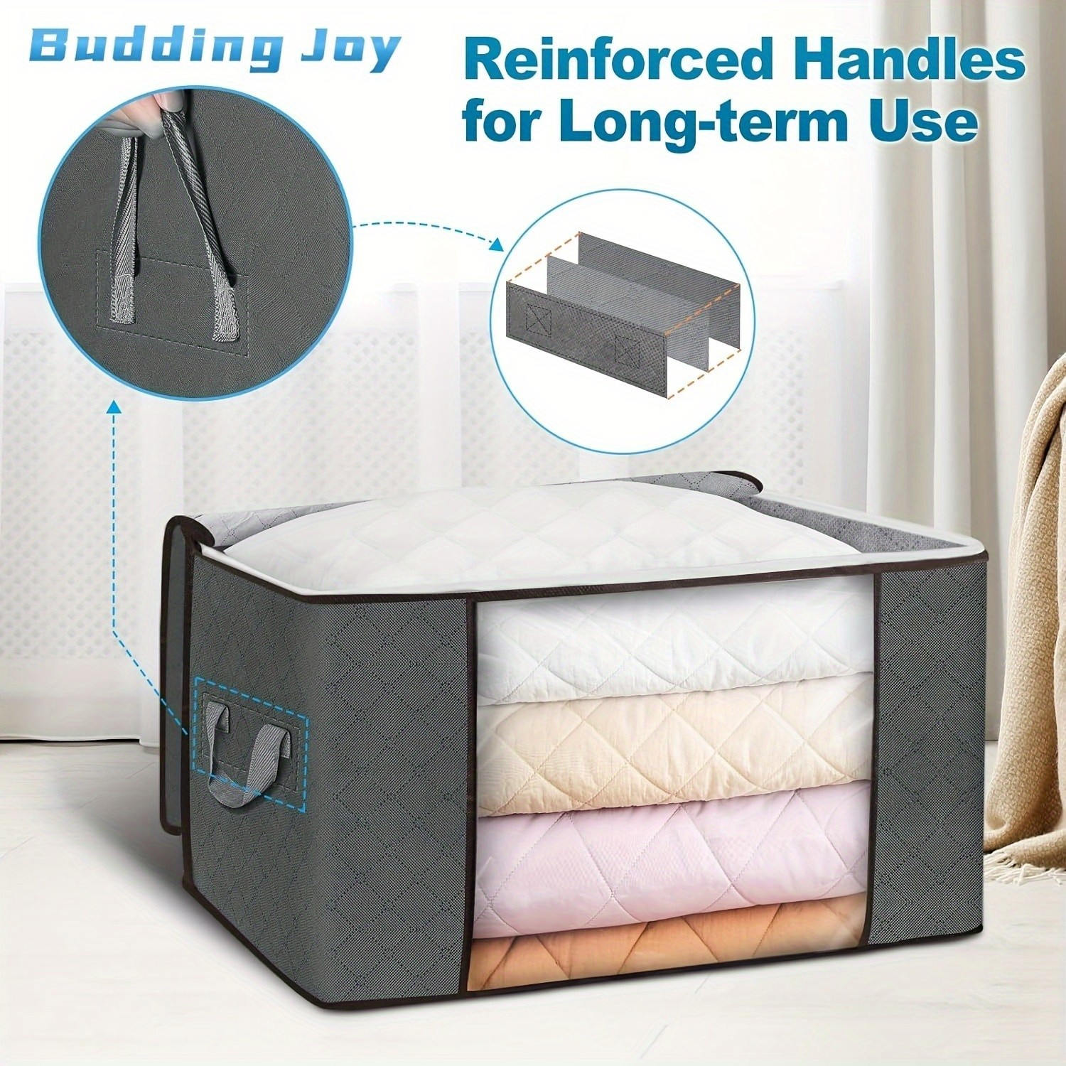 4Pcs 90L Fabric Storage Bins Clear Window Collapsible Organizer Box for Closet