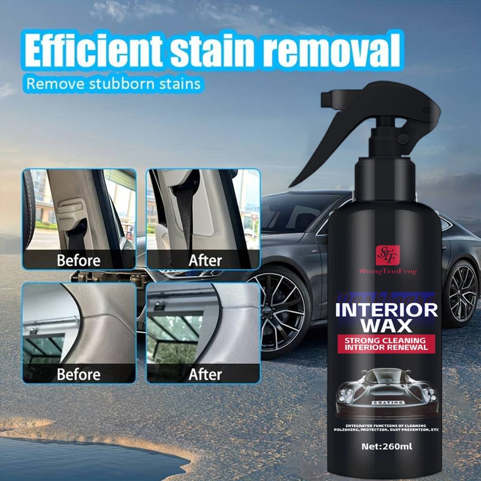 Total Interior Cleaner & Protectant 16 Oz, Car Care for Leather Vinyl Plastic Gl