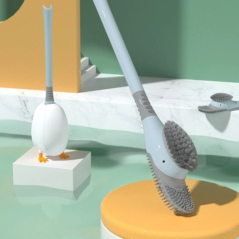Toilet Brush, Silicone Rubber Toilet Bowl Brush and Holder Set **Gray