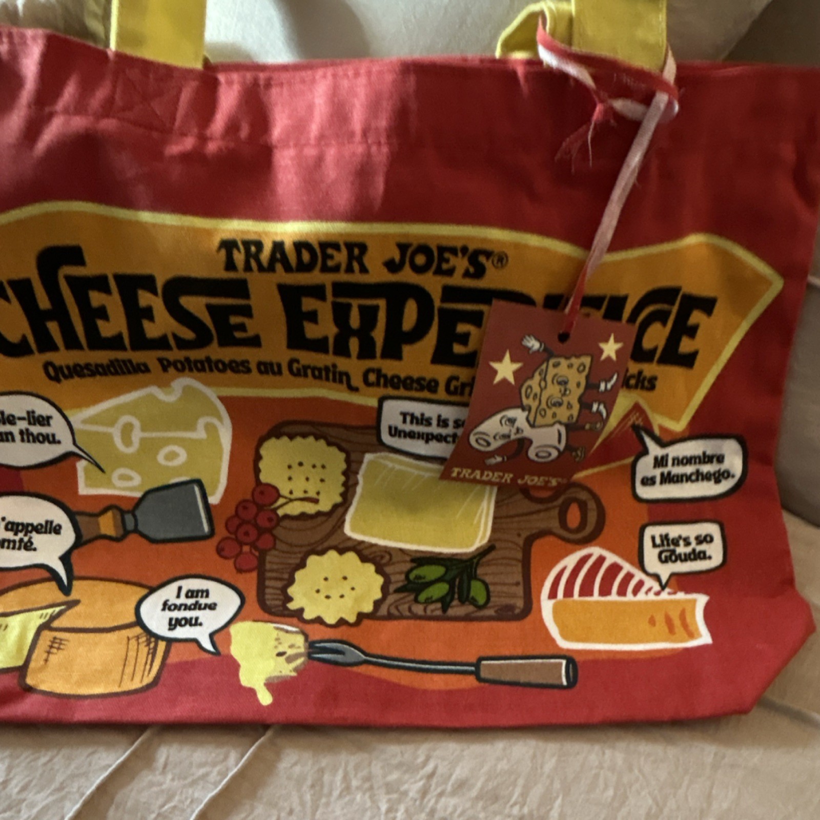 Trader Joe’s Cheese Experience Foldable Canvas Shopping Bag Red Yellow Pop Art