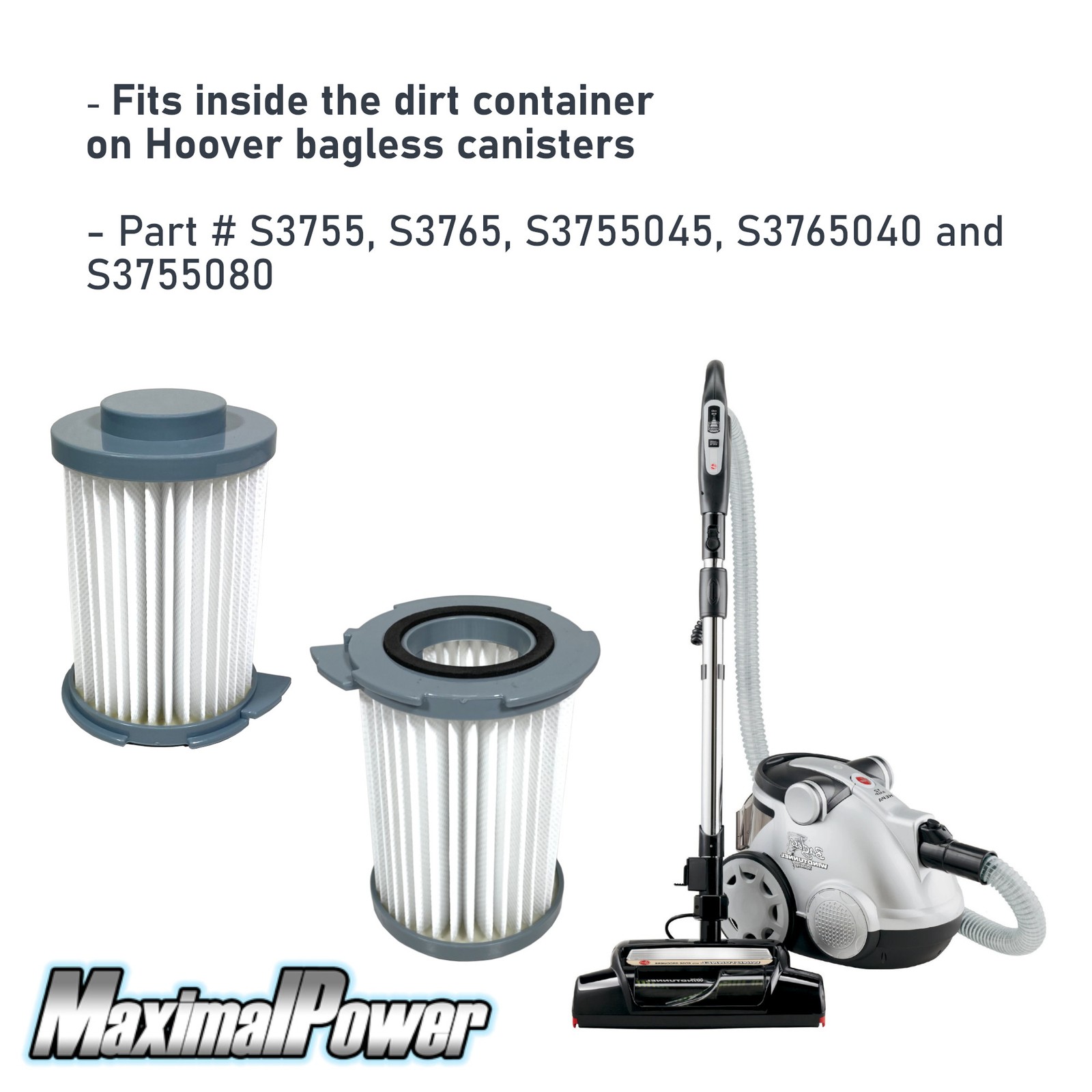 MaximalPower Filters Hoover WindTunnel Bagless59134033 S3755 S3765 040 (2PK)