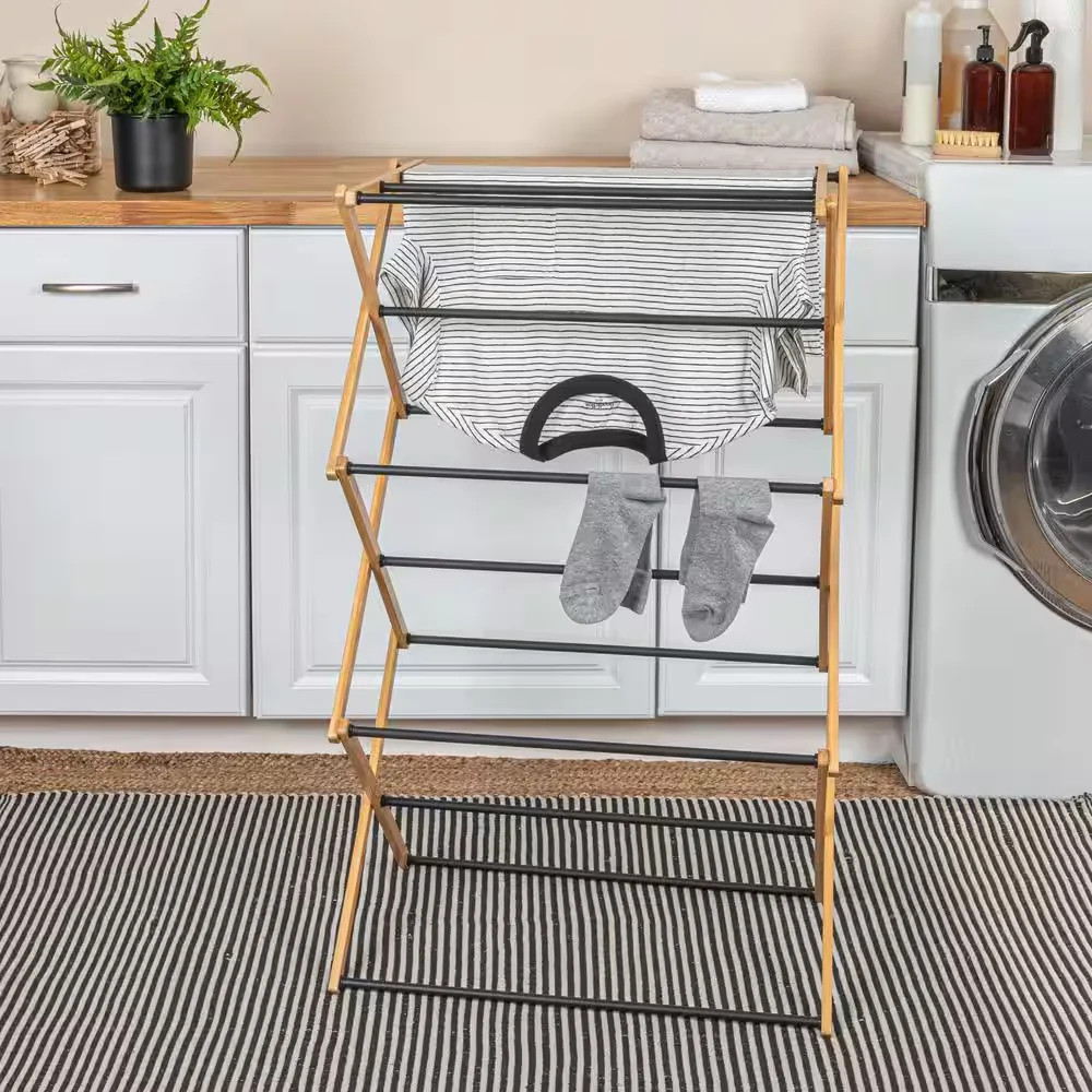 Household Essentials HE1200 Bamboo Folding Drying Rack 39×14 in Free Standing
