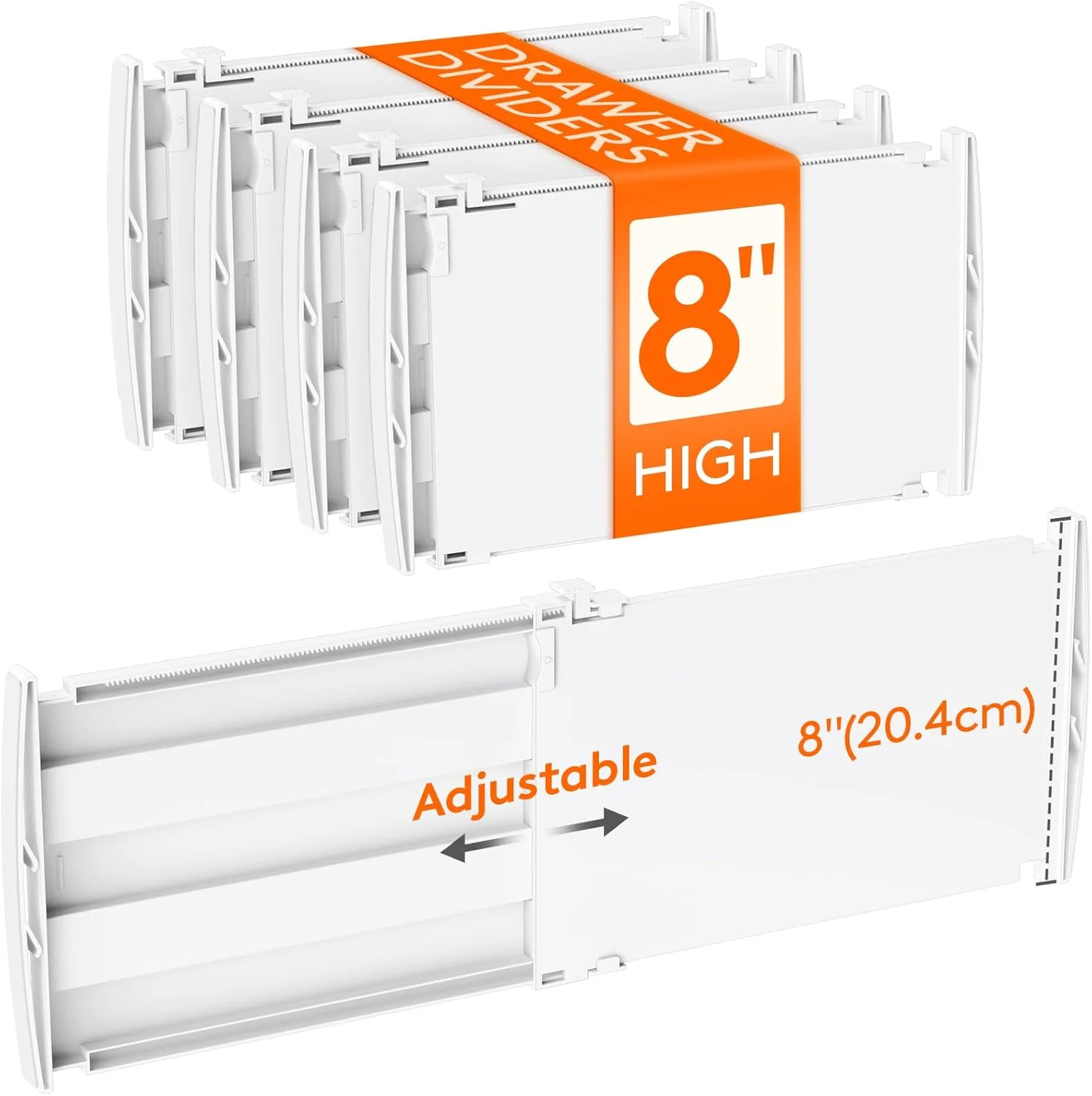 8″ Tall 4 Pack Drawer Dividers, 35-56.5cm/13.8-22.2″ Expandable Drawer Divider f