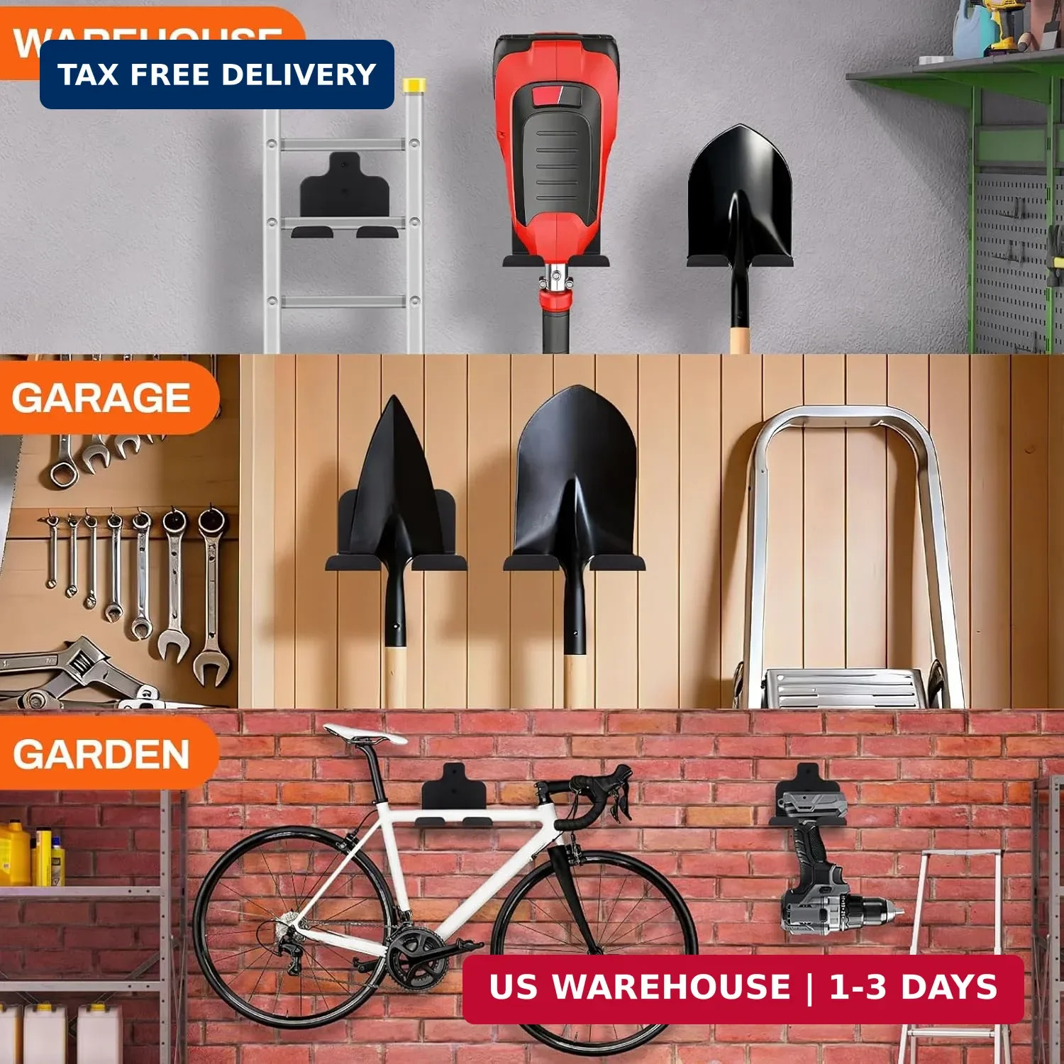 Weedeater Hanger, Garden Power Tool Hanger, 3 Pack | Weed Whackers Holder Wall M
