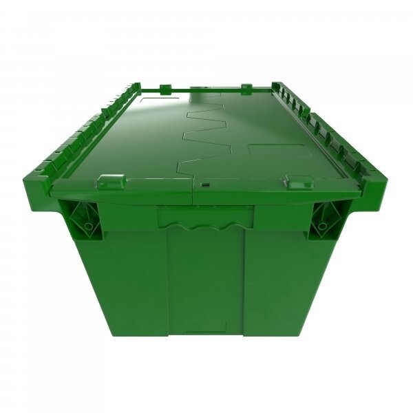 Heavy-Duty Attached Lid Tote (L)12 Gallon Made in USA 1.7 CU. FT 500lb Stackable