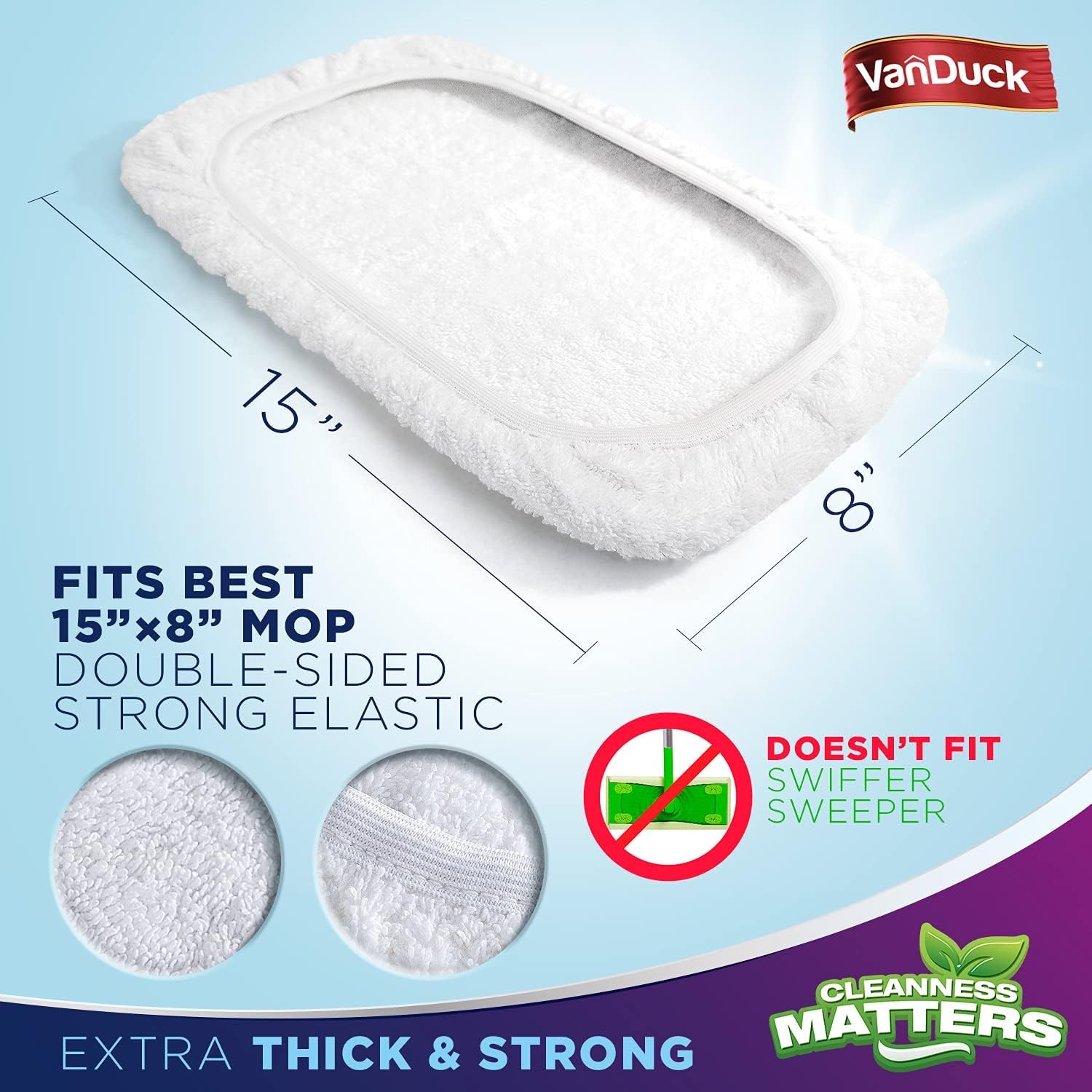 100% Cotton Pad Terry Cloth Mop Refills 15×8 inches, 2 Pack (Mop is Not