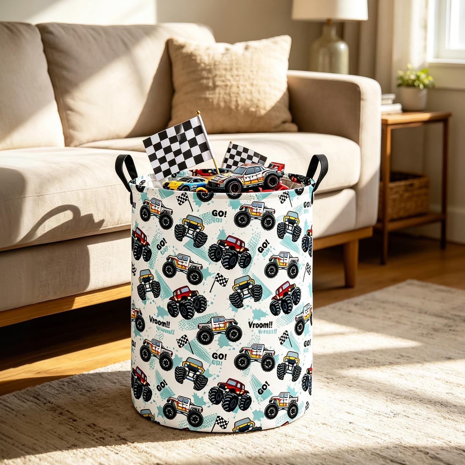 Monster Truck Laundry Hamper Large Canvas Fabric Lightweight Storage Basket/T…