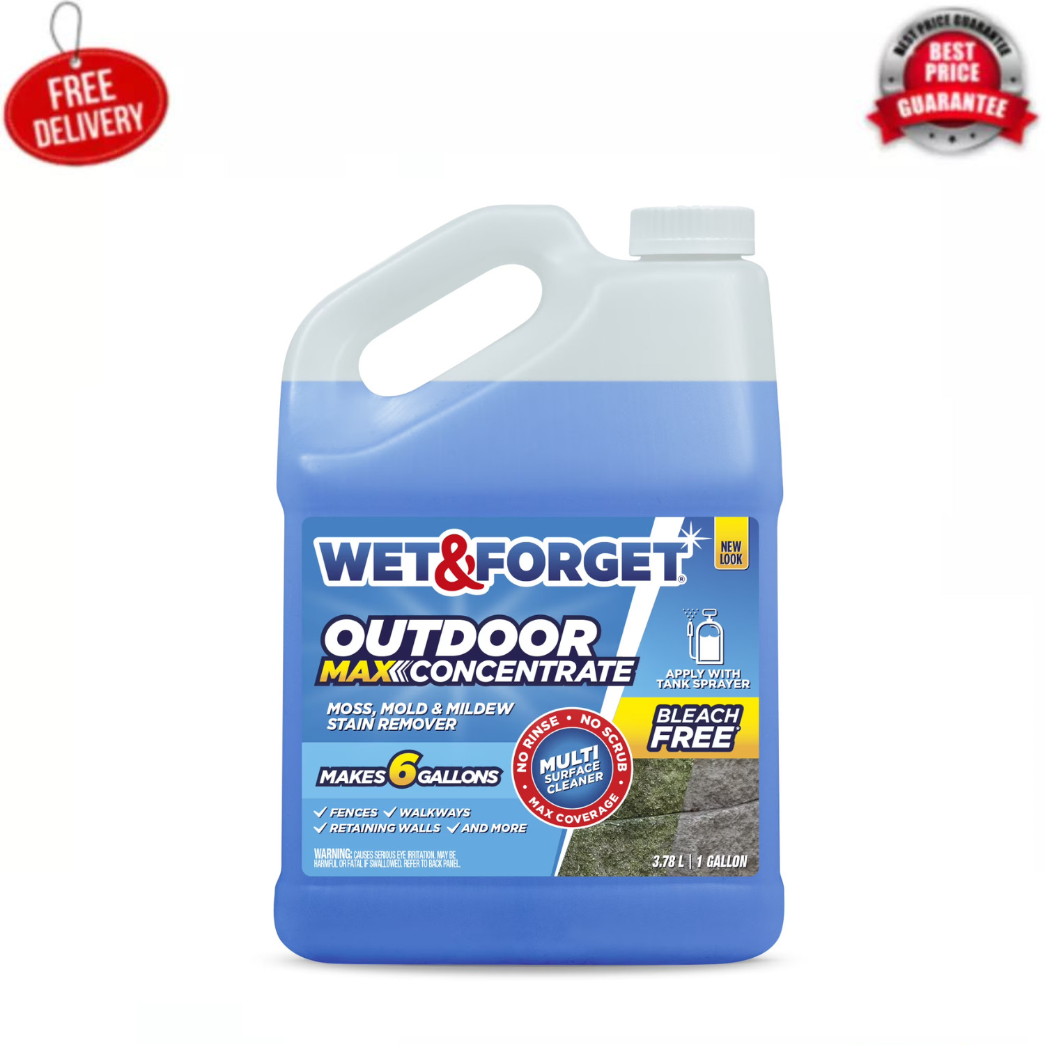 Wet&Forget Outdoor Moss, Mold, Mildew, and Algae Stain Remover Concentrate,128oz