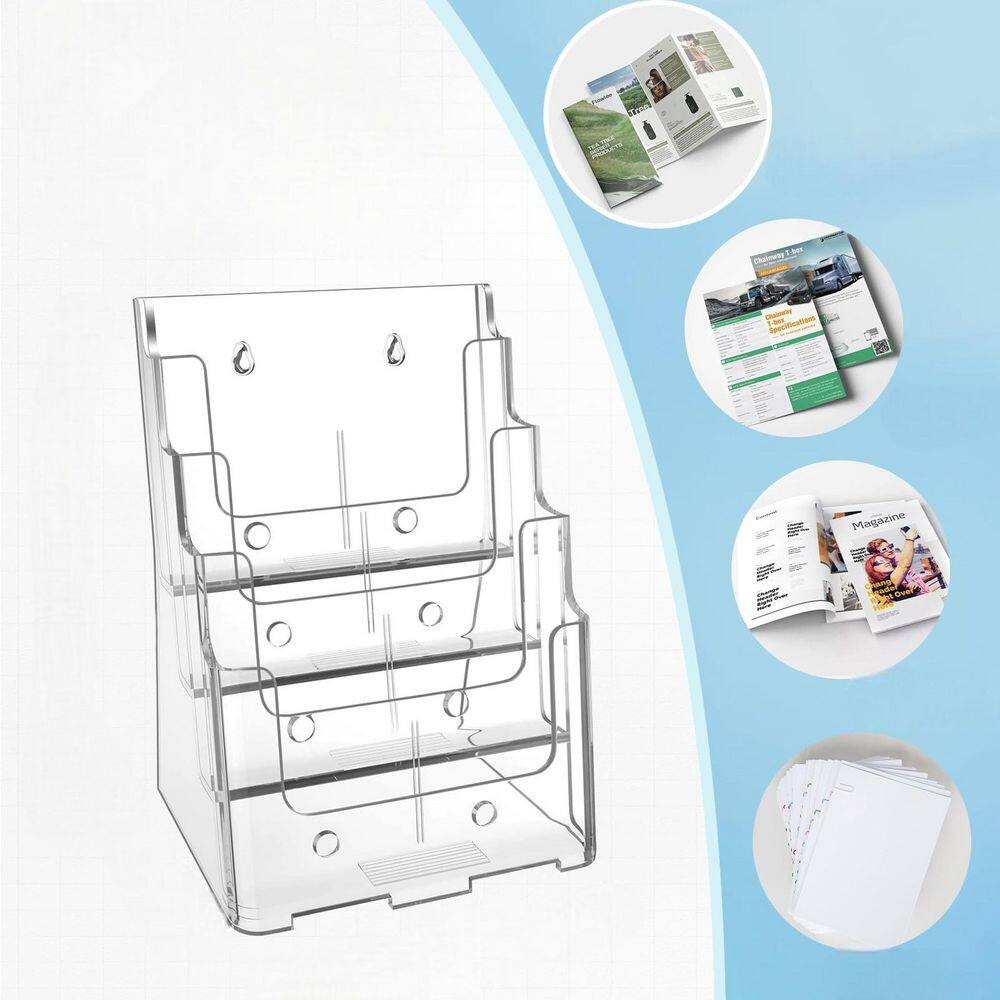 Clear 9.5 In. X 12.7 In. Plastic Magazine Rack 4 Tier Literature Organizer Magaz