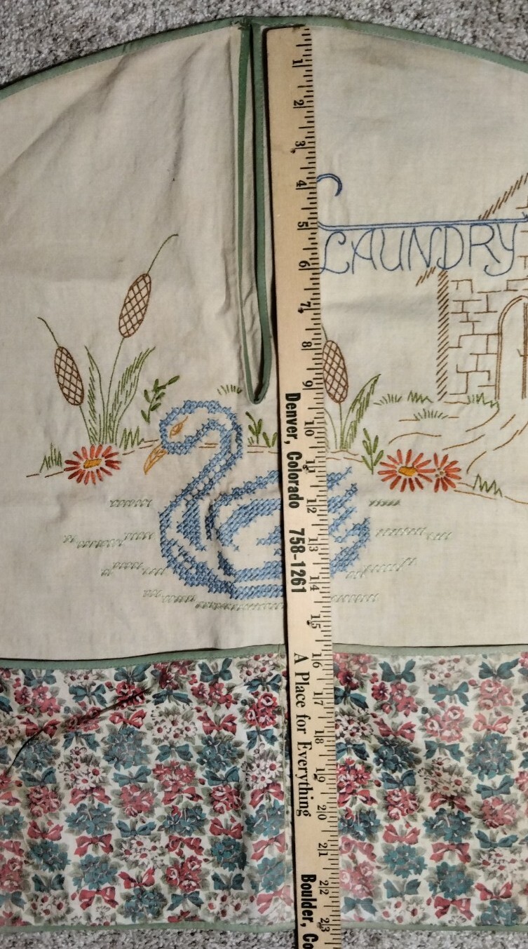 Vintage Embroidery Ladies Laundry Bag & Clothespin Hanging Bag Rare Handmade