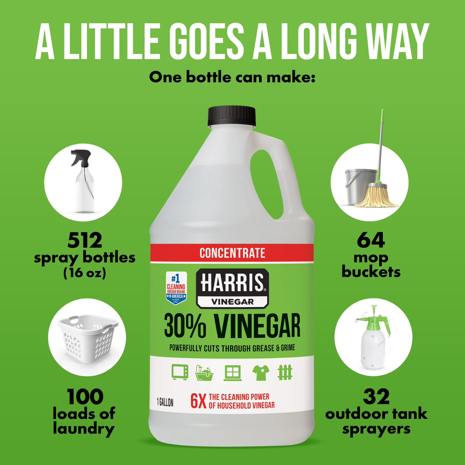 (2 Pack) Harris Vinegar Concentrate Cleaner 30 Percent All Purpose 1 Gallon