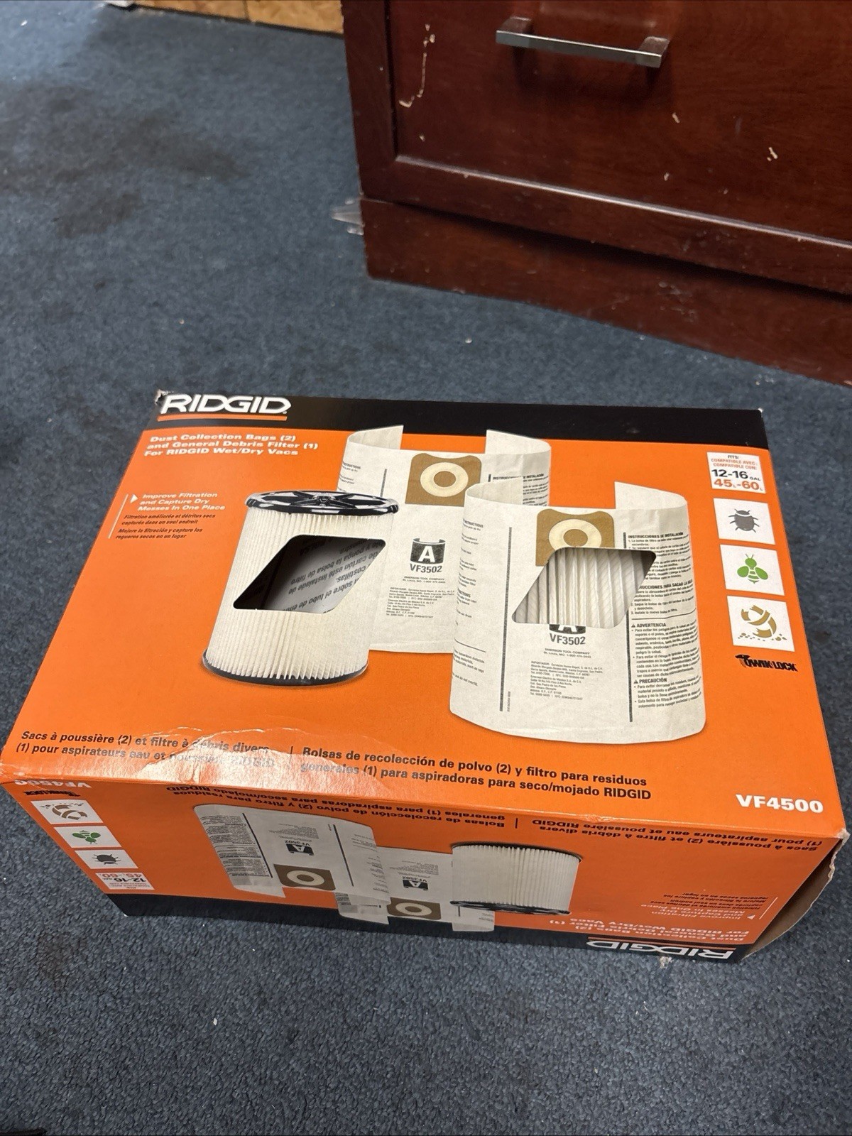 RIDGID Wet Dry Vac Filter Kit w/Cartridge Filter&2 Dust Bags,12-16 Gal Shop Vacs