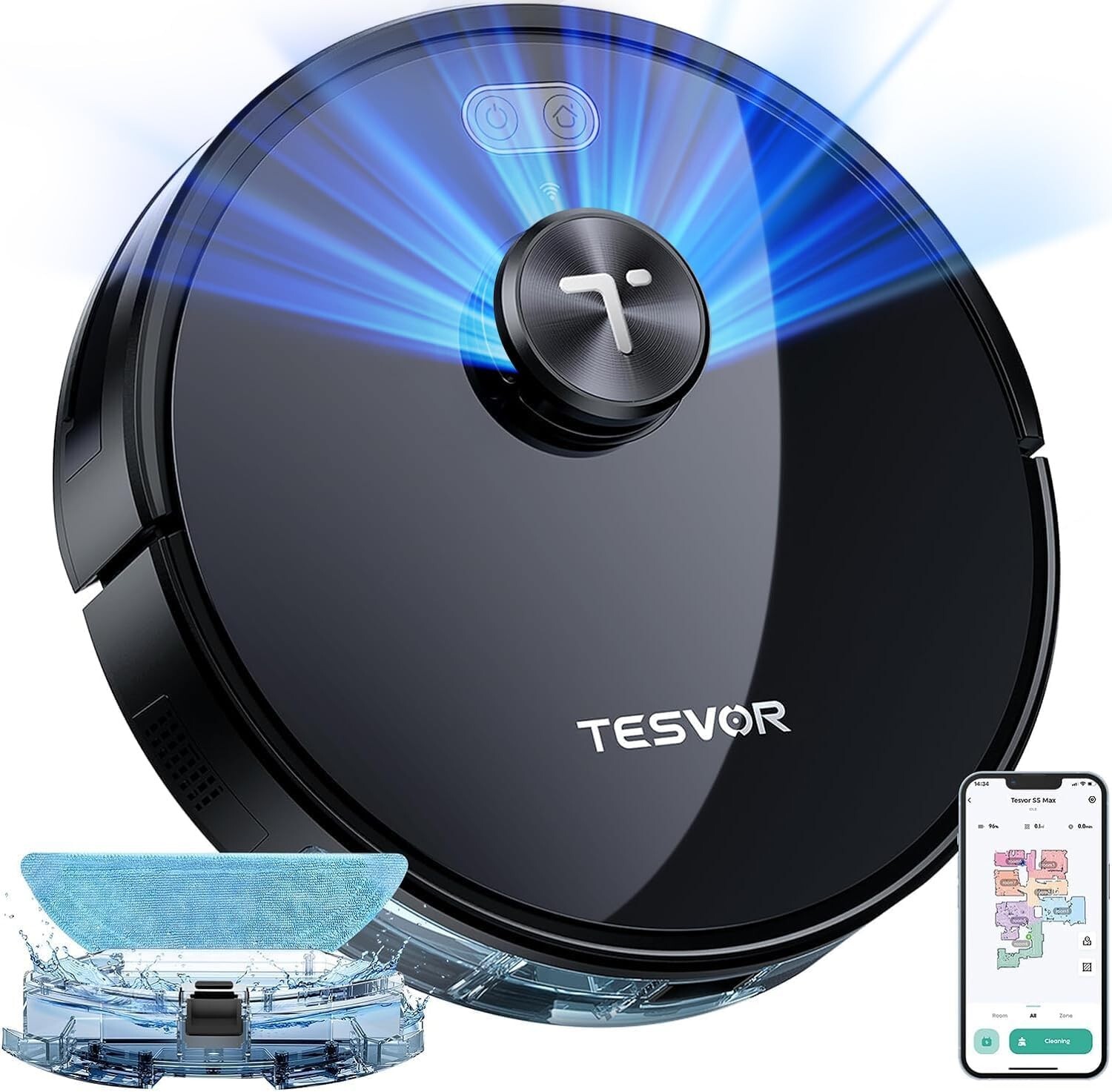 Tesvor S5 Max Robot Vacuum and Mop, 6000Pa Suction, 260 Mins Runtime Self-Charge