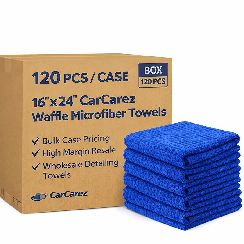 CarCarez Waffle Microfiber Towels 16×24 380GSM Bulk 120 Pack Detailing Cloth