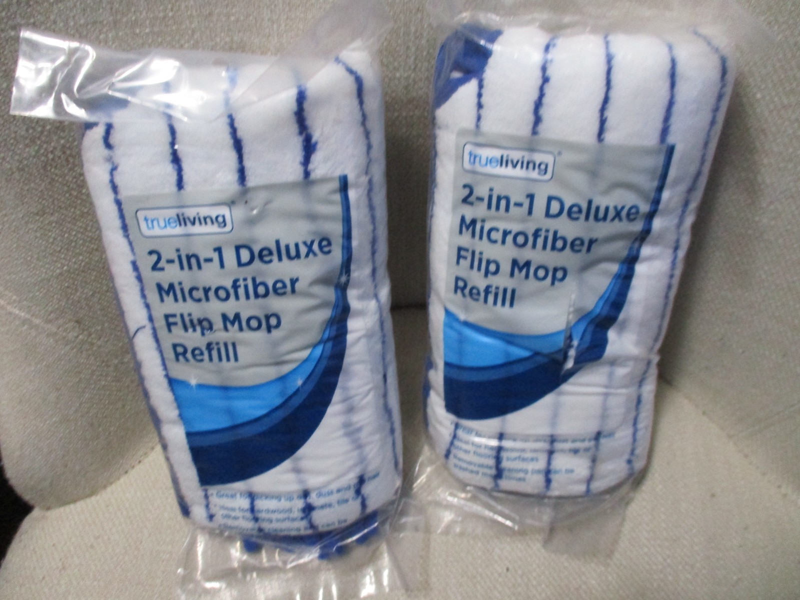 2 Pack True Living 2-in-1 Microfiber Flip Mop Refill New