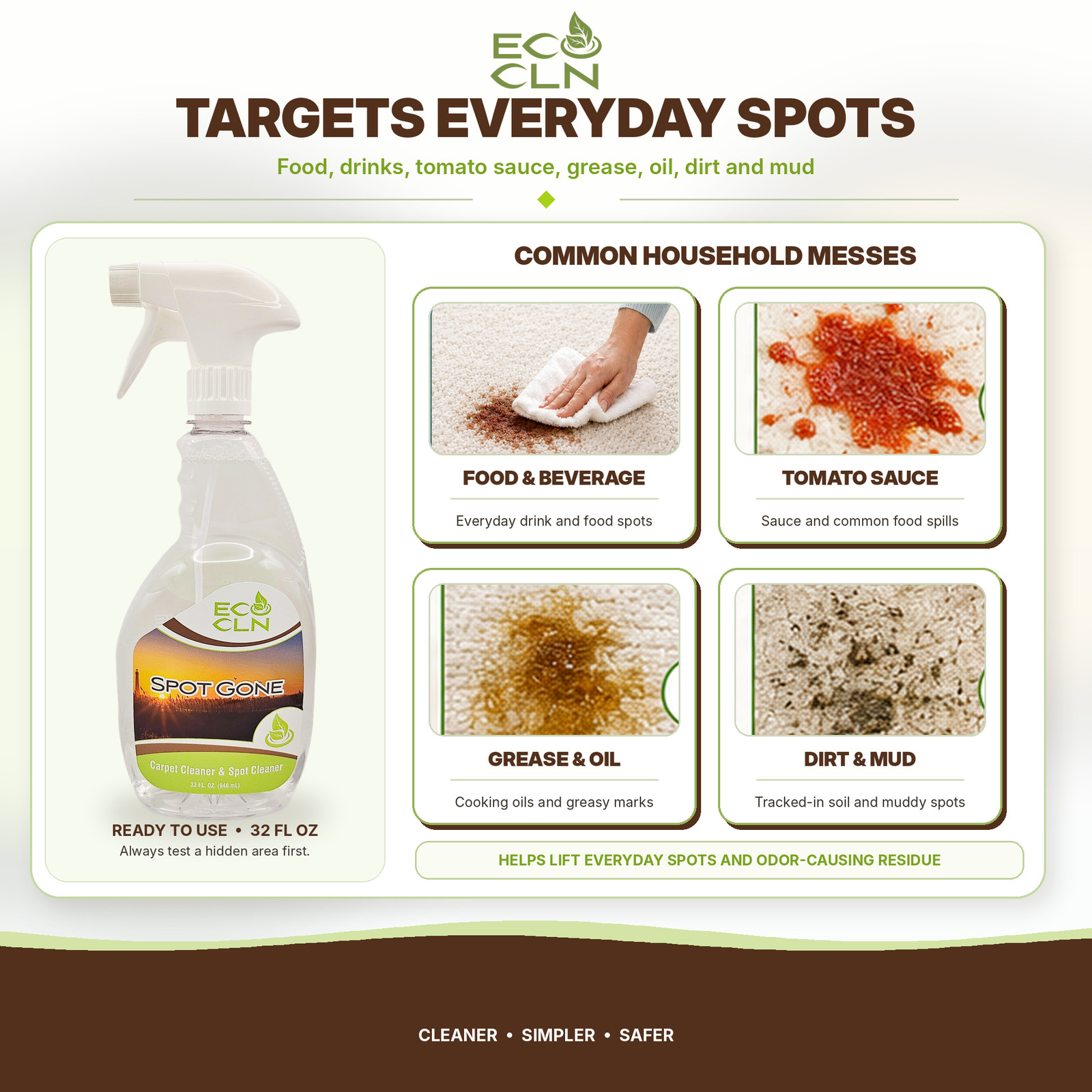 Eco Cln Spot Gone Carpet & Upholstery Stain Remover Spray 32 oz 3-Pack