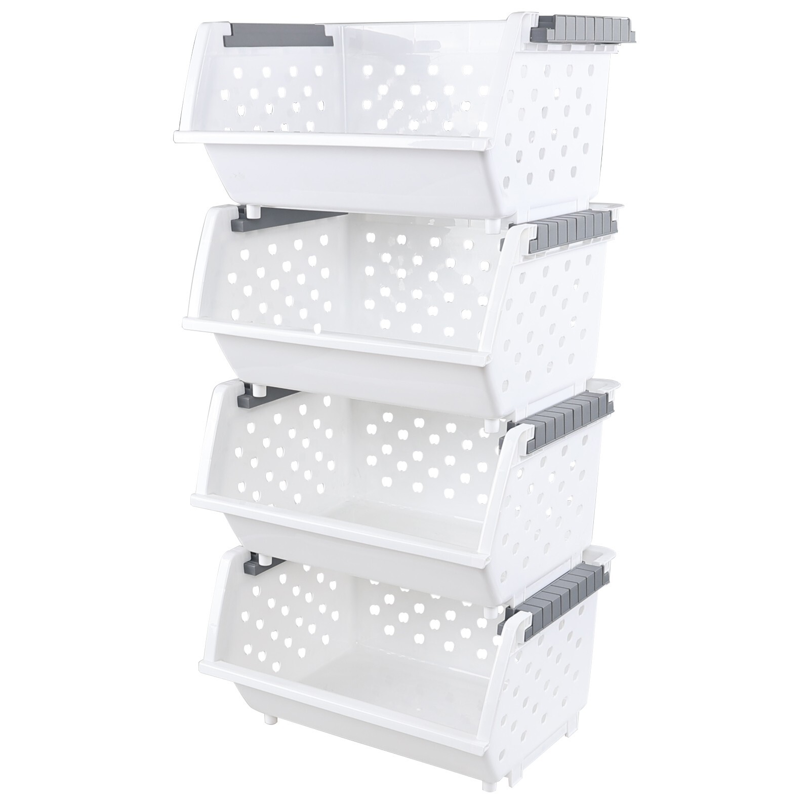 Cand Stackable Plastic Bins – 4 Packs White Large Plastic Stackable Storage Bins