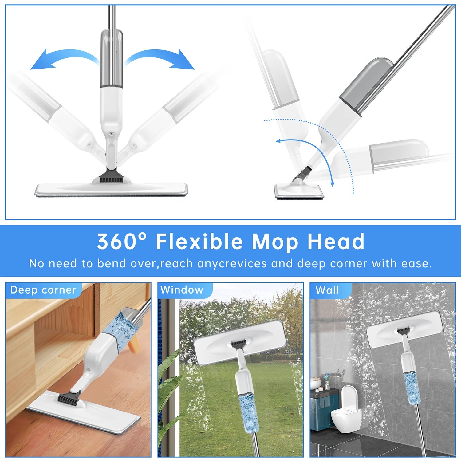 Spray Mops for Floor Cleaning with 5 Washable Pads, Wet Dry Microfiber Mop