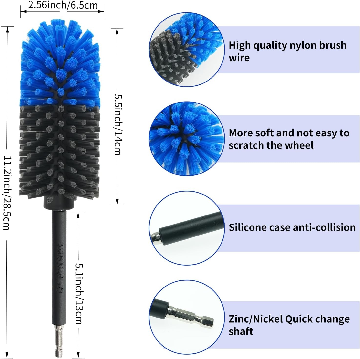 Soft Drill Wheel Cleaner Brush, Drill Brush for Car Wheel, No Color: Blue+grey