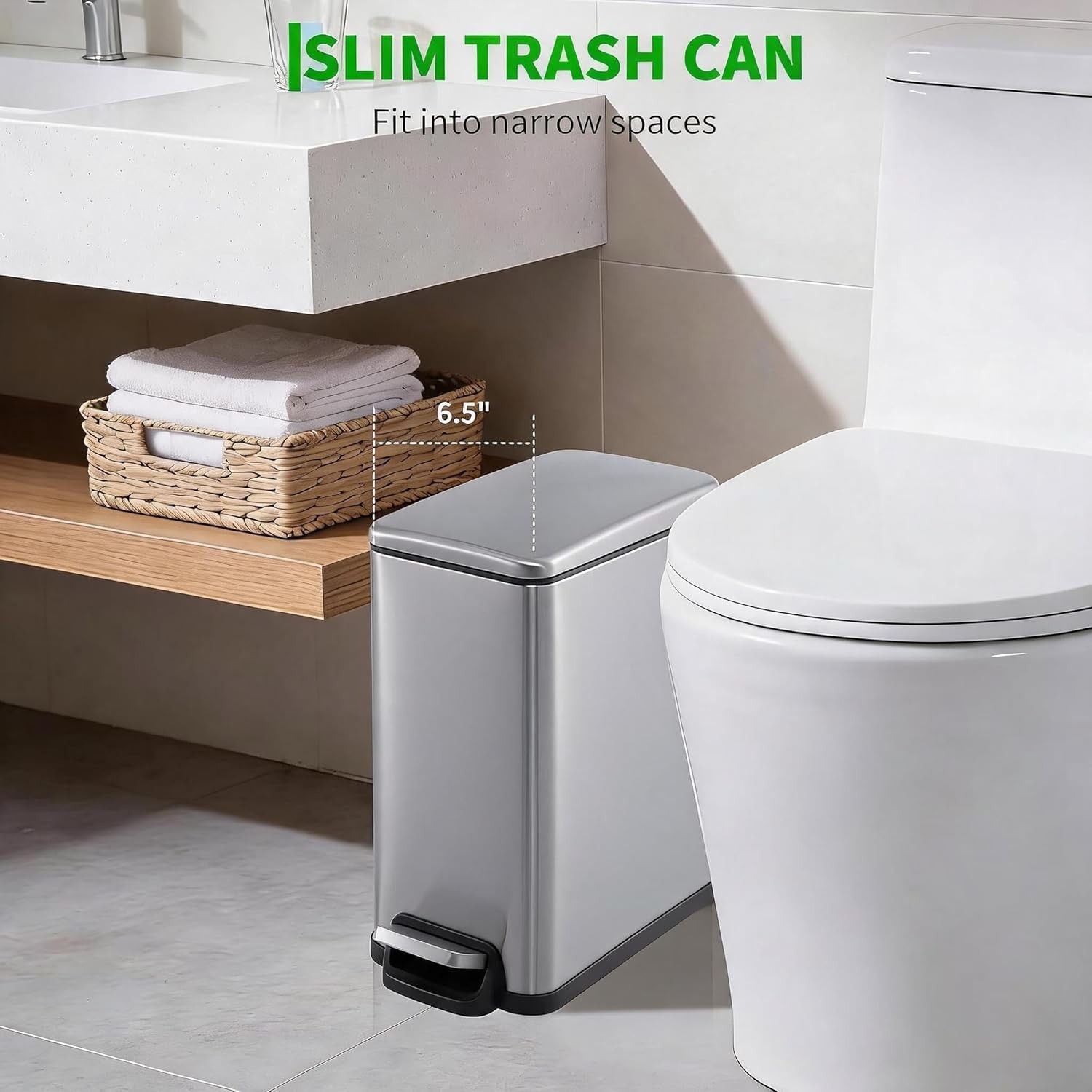 12 Gal Kitchen Trash Can Step Garbage Can Bin with Lid Stainless Steel Trash Bin