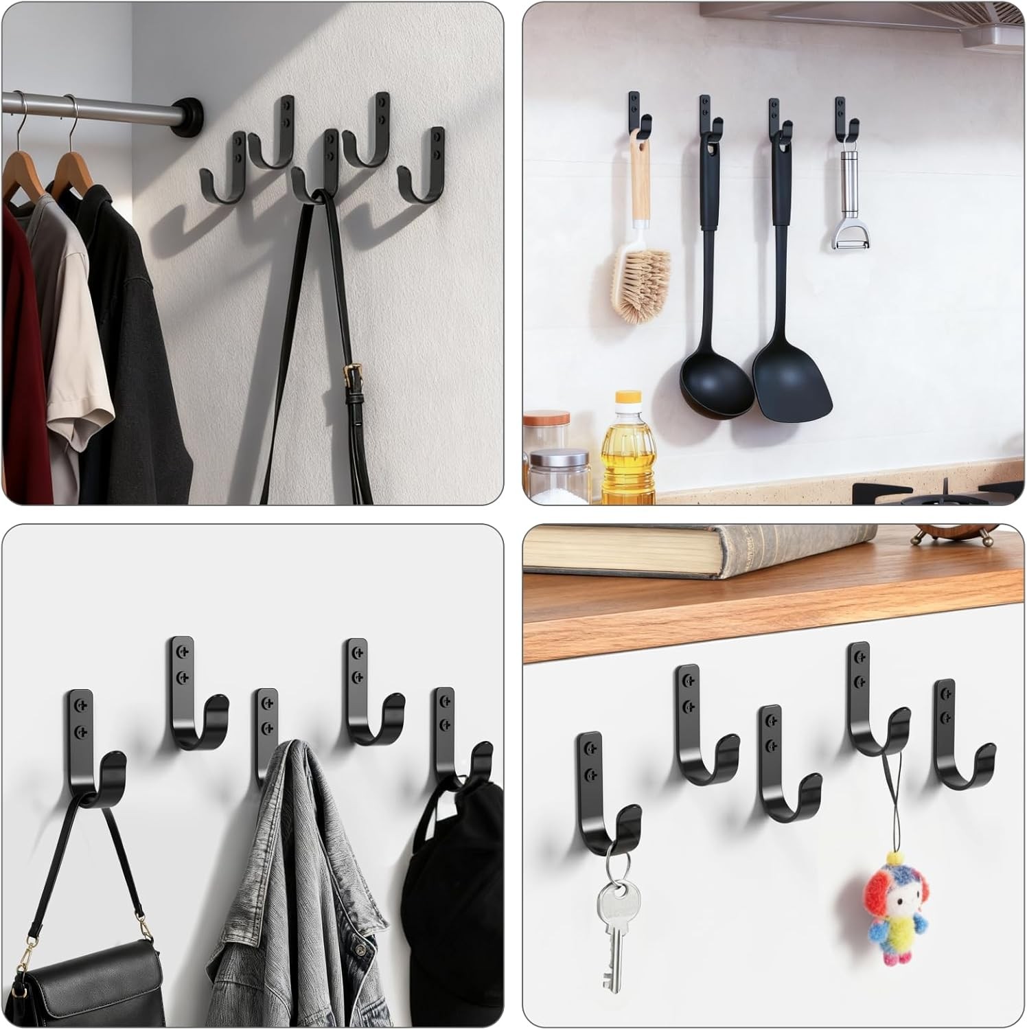15-Pack Black Metal Wall Hooks Heavy Duty Coat Hooks Wall Mounted Hanging Screw