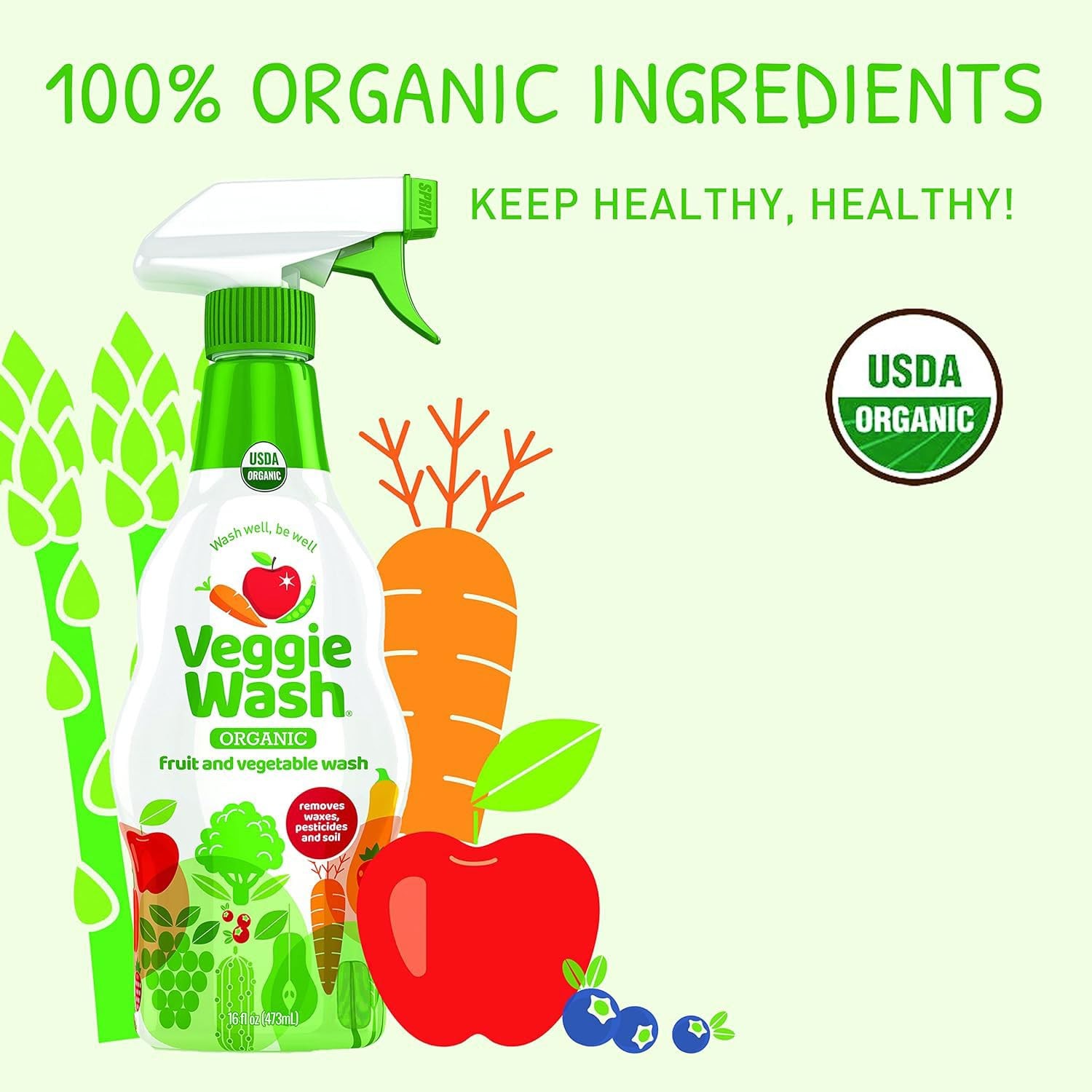 Organic Fruit & Vegetable Wash Certified Produce Cleaner, 16 oz, Pack of 3