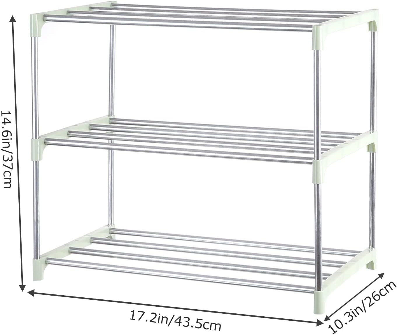 Small Shoe Rack, Narrow Stackable Shoe Shelf Organizer (3-Tier, Green) | [For En
