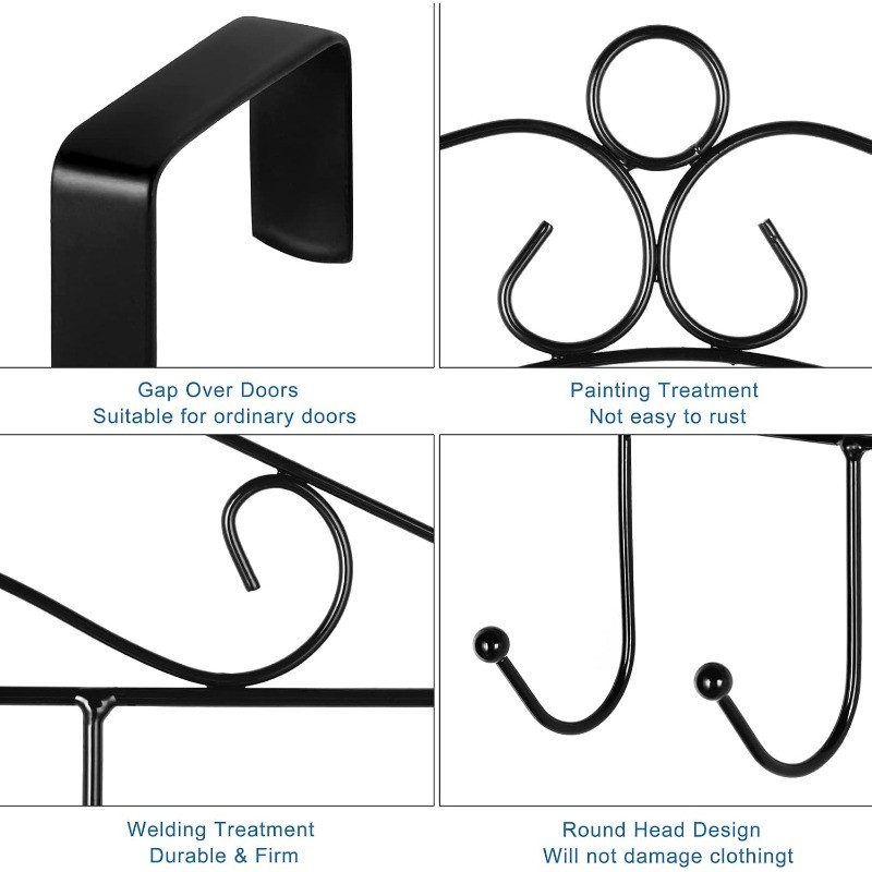 4 Packs Over The Door Towel Hook Coat Rack with 7 Hooks, Metal Hanging Organizer