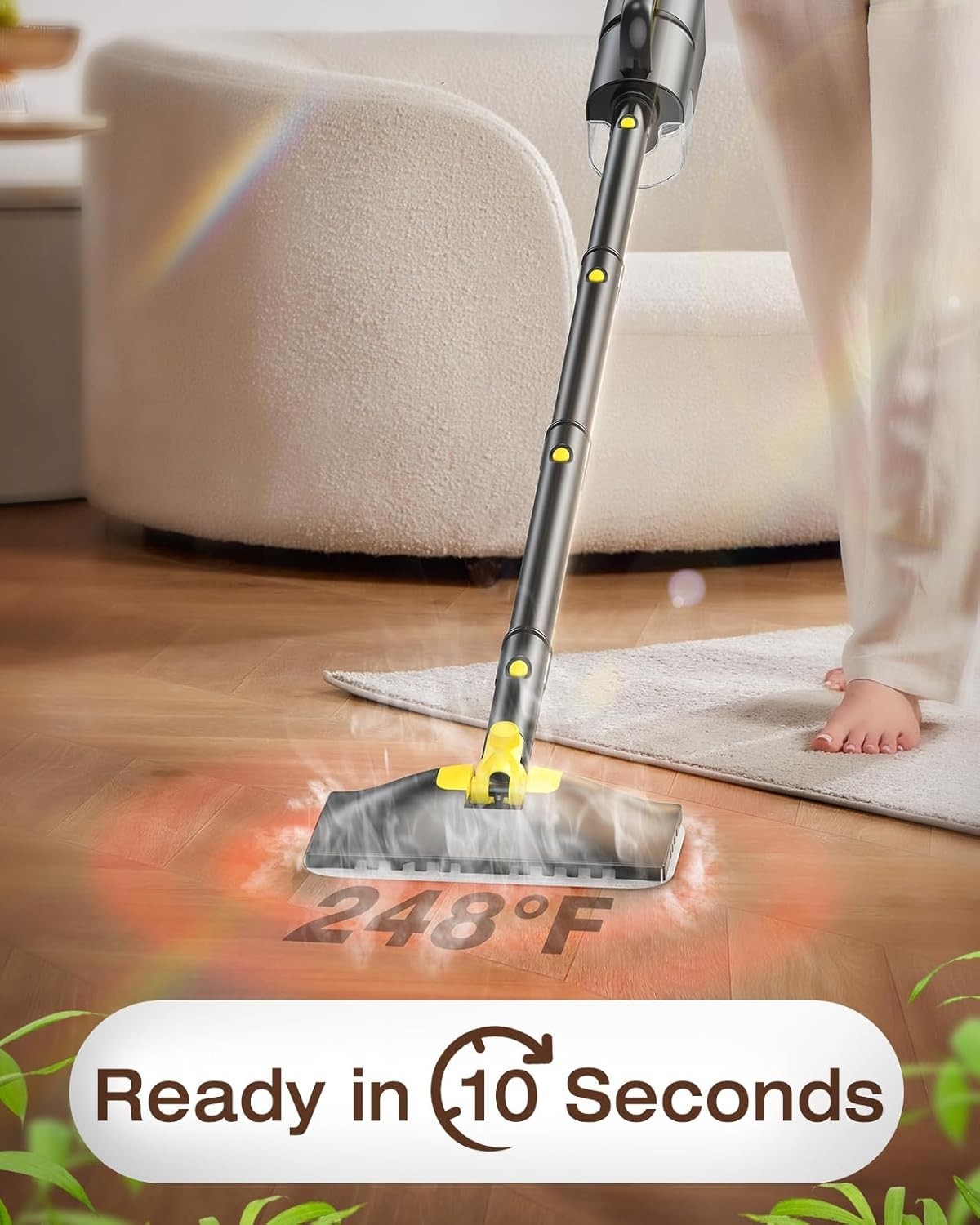 10-in-1 Steam Mop with Detachable Handheld Steamer,350ml Tank, 10s Heat-Up, 2…