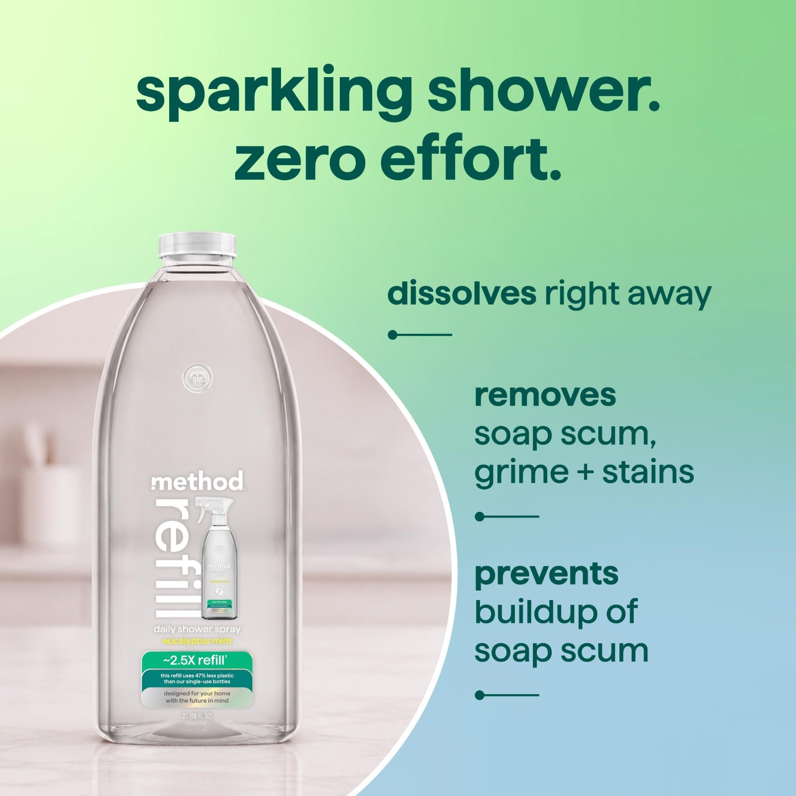 Eucalyptus Mint Daily Shower Spray Cleaner Refill, 68 fl oz, 6 Pack – Soap Scum
