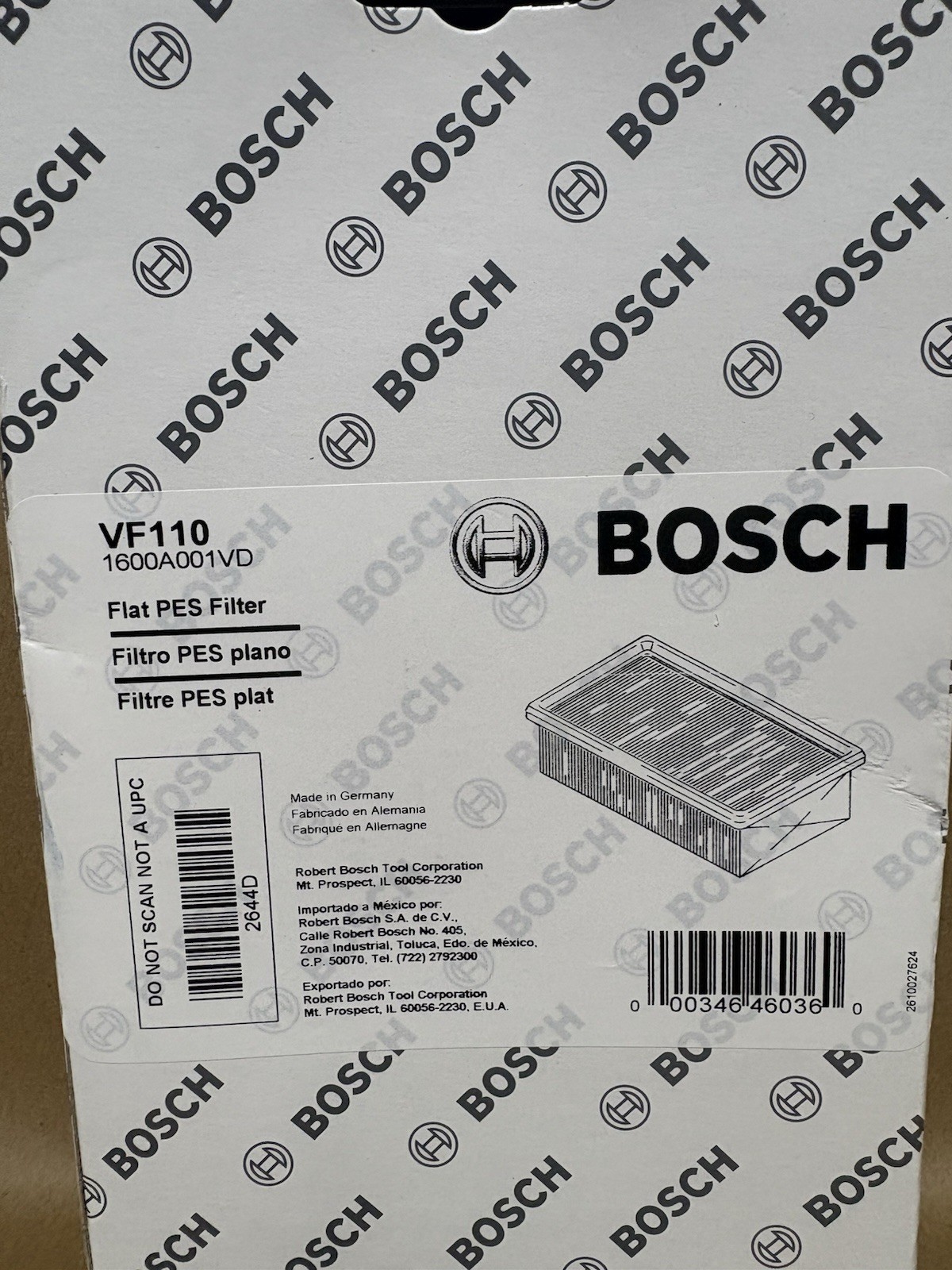 Bosch VF110 Flat Pleated PES Filter