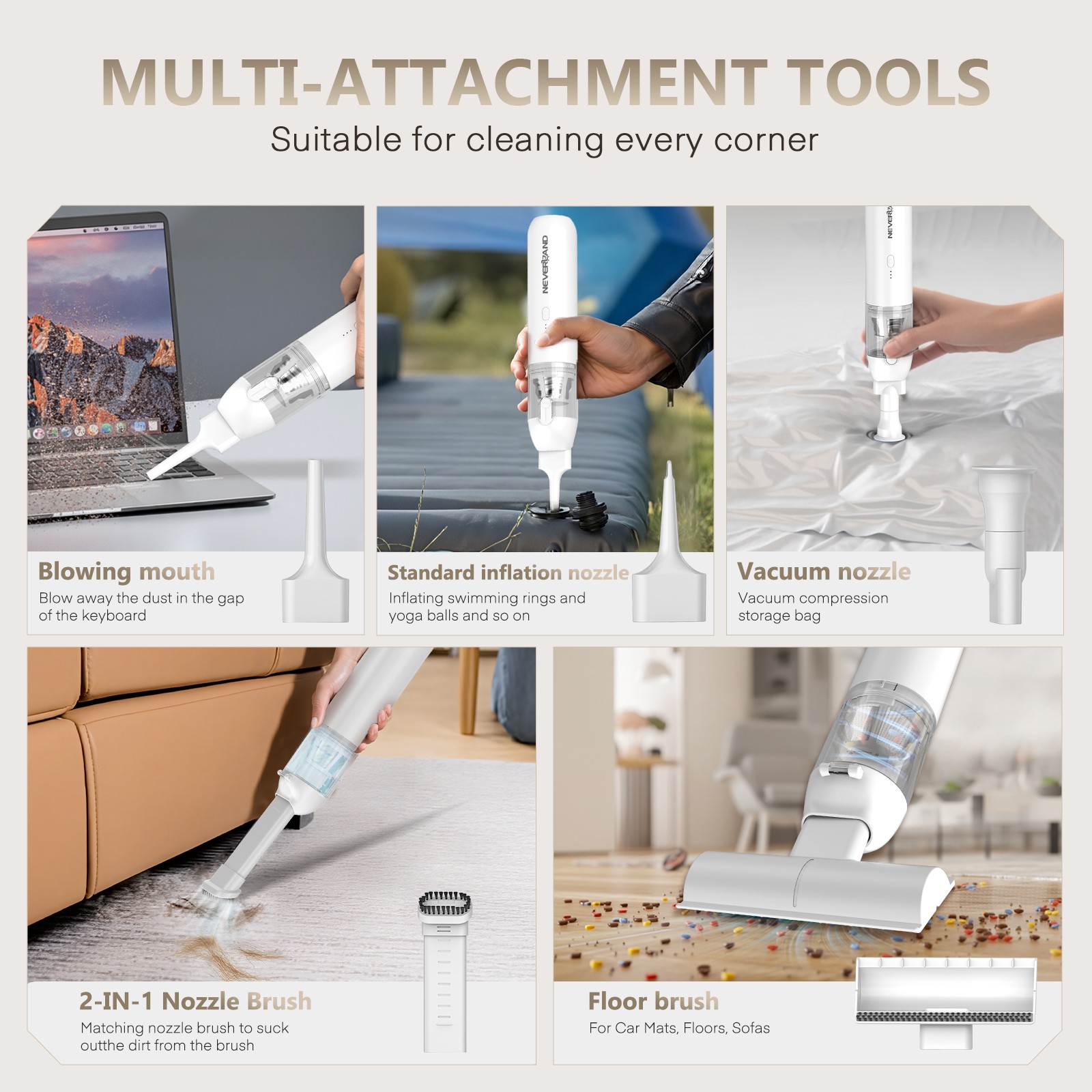 4-in-1 Portable Mini Cordless Vacuum Cleaner Handheld 80000RPM 7500mAh Battery
