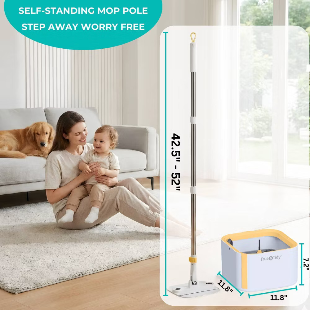 True & Tidy True Clean Dual Bucket 2.0 Spin Mop with Silicone