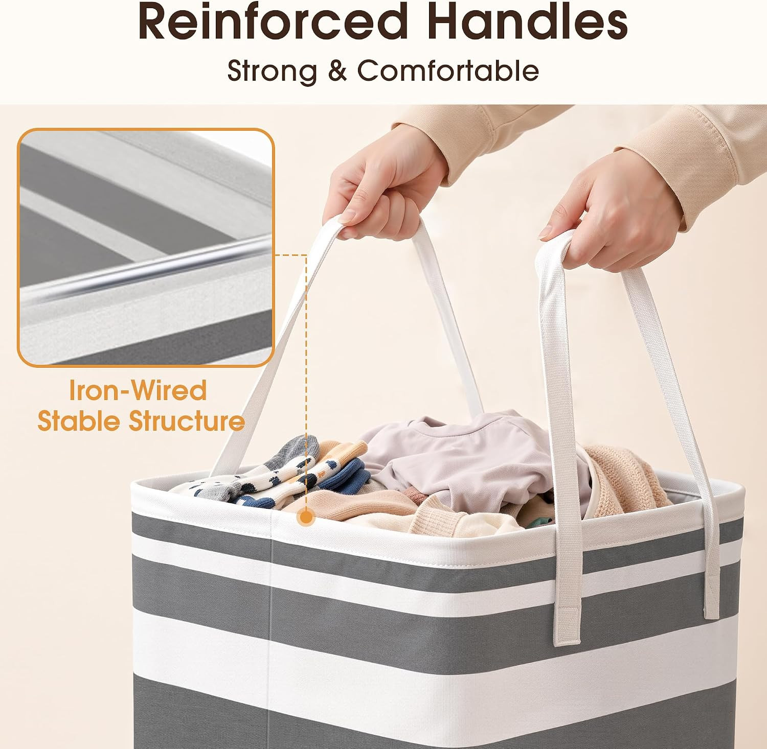 2 Pack Large Laundry Baskets, Laundry Hampers Bags (Grey 75Lx2) | Waterproof, Fr