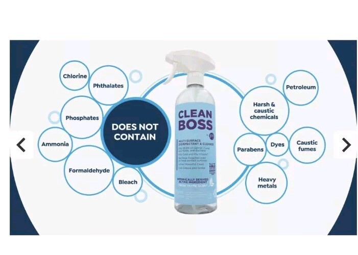 Clean Boss by Joy Multi-Surface Disinfectant & Cleaner 4 Pack-24 oz & Sprayers