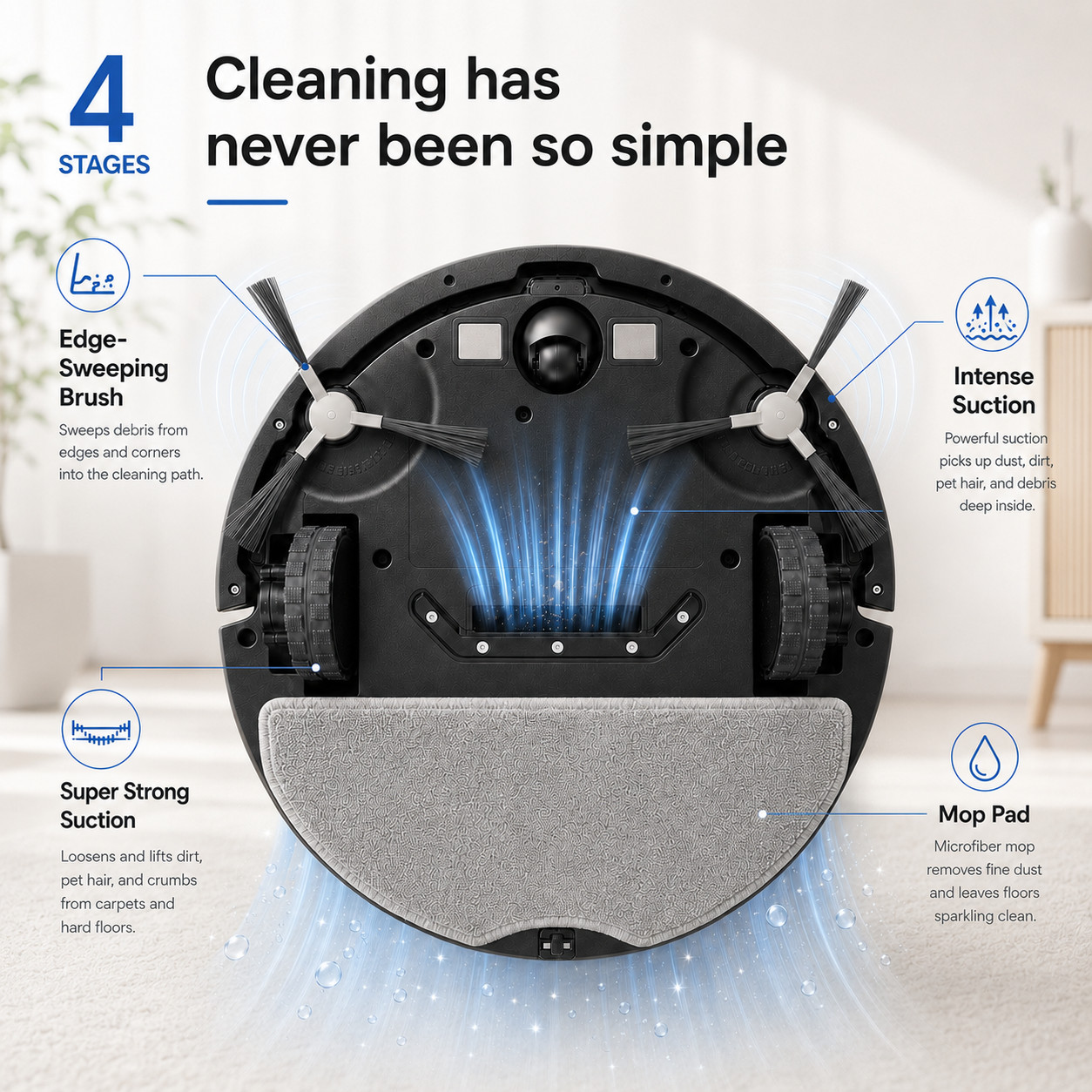 PrettyCare C2-v2 Robot Vacuum Mop Combo 8000Pa Suction 5200mAh, Black