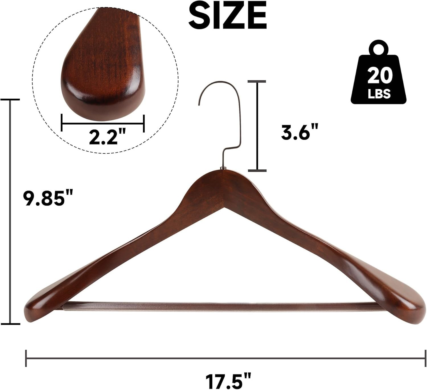 BP4U 2-12pk 17.5″ Wooden Wide Shoulder Suit/Coat Hangers for Men’s Clothes/Pants