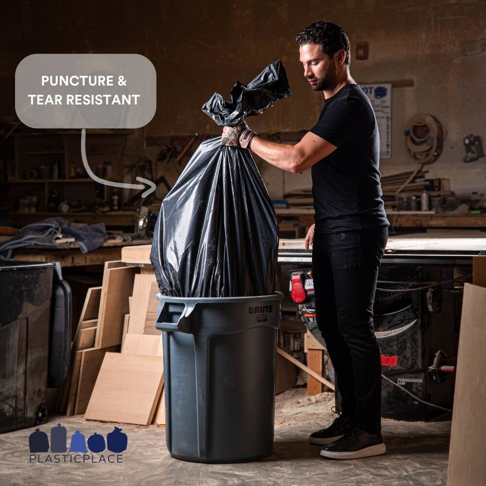 Plasticplace 33 Gallon Eco-Friendly Trash Bags – Black, Case of 100 Garbage Bags