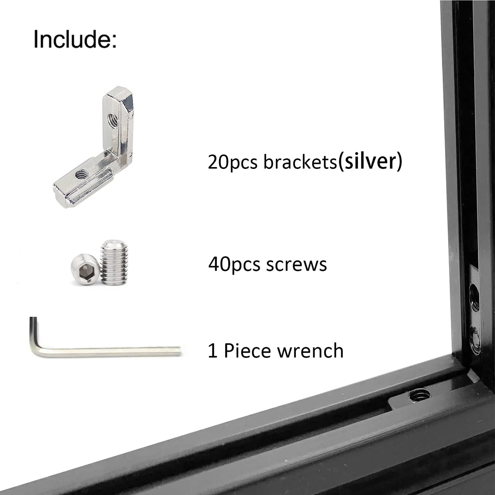 20Pcs/lot 2020 Series Extrusion Profile Connector Brackets Kit with Silver