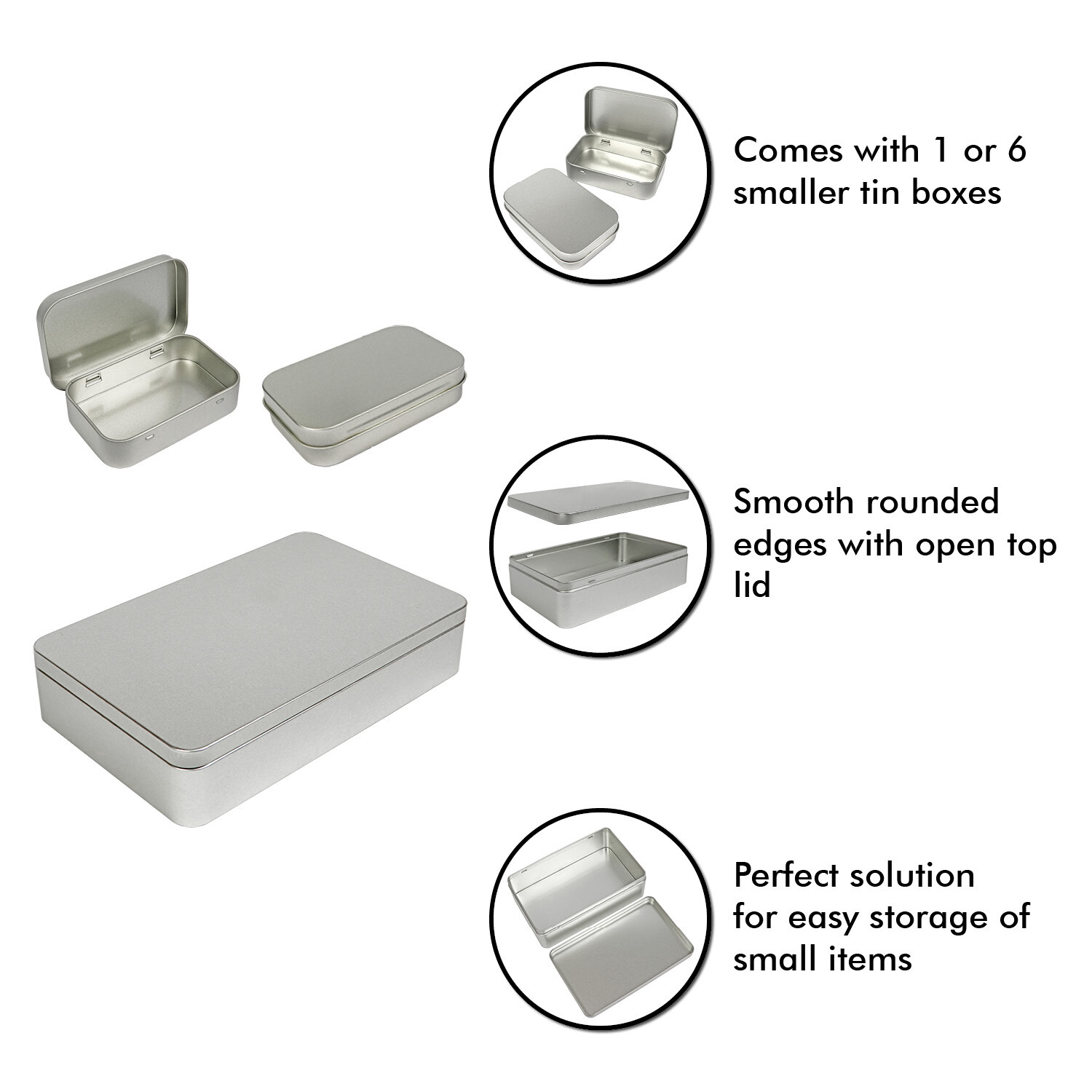 Large Silver Metal Rectangular Empty Tin Box Containers Storage Organization