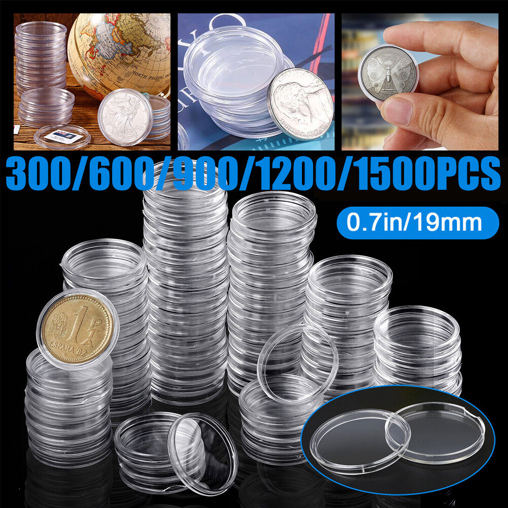 Lots 19mm Clear Round Capsules Coin Box Plastic Holder Case Storage Container