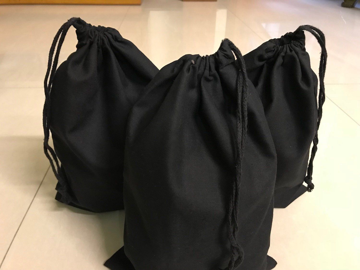 12×16 Inches Cotton Single Drawstring Premium Muslin Black Bags. Select Quantity