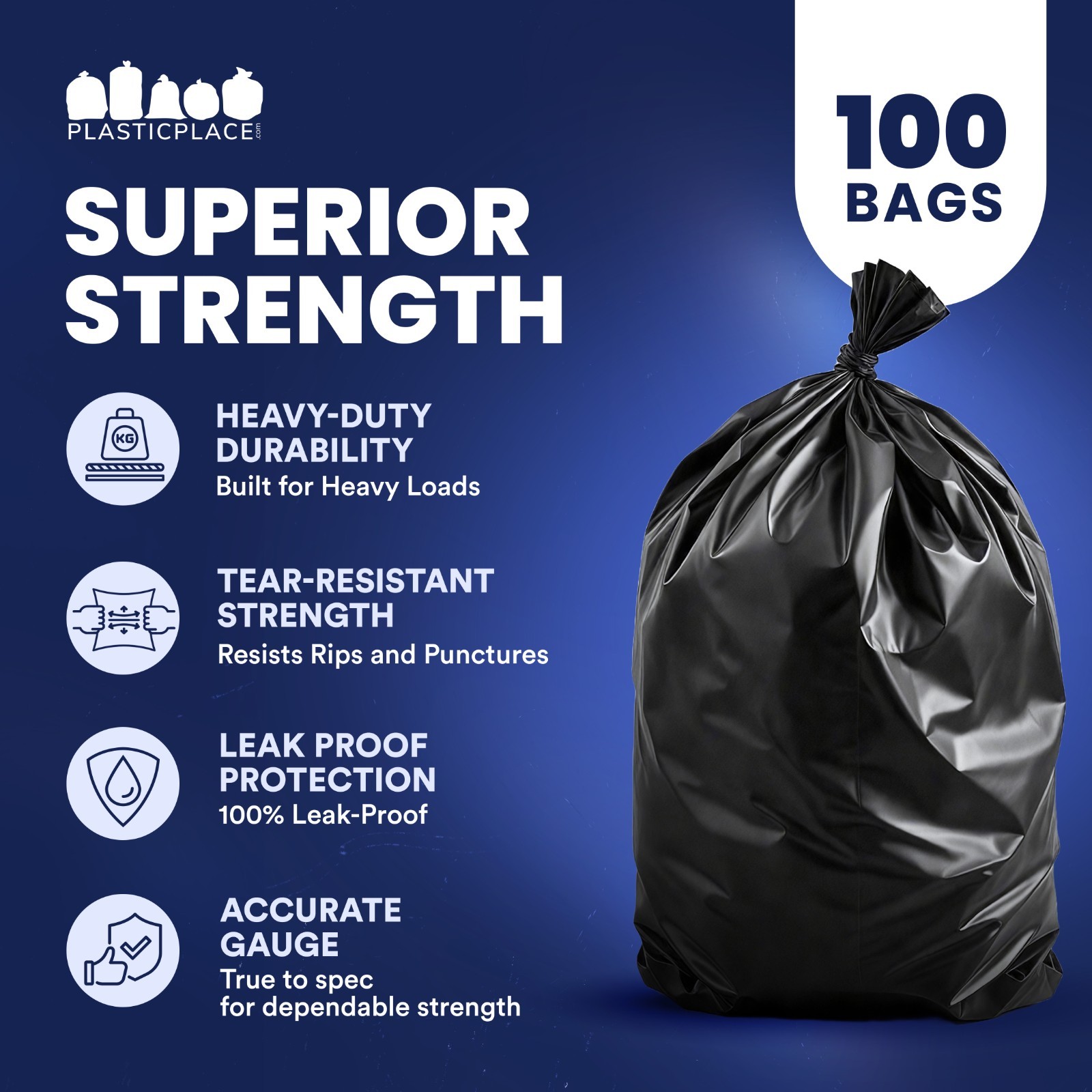 Plasticplace 55 Gallon RubbermaidÂ® Compatible Trash Bags, 100 Count