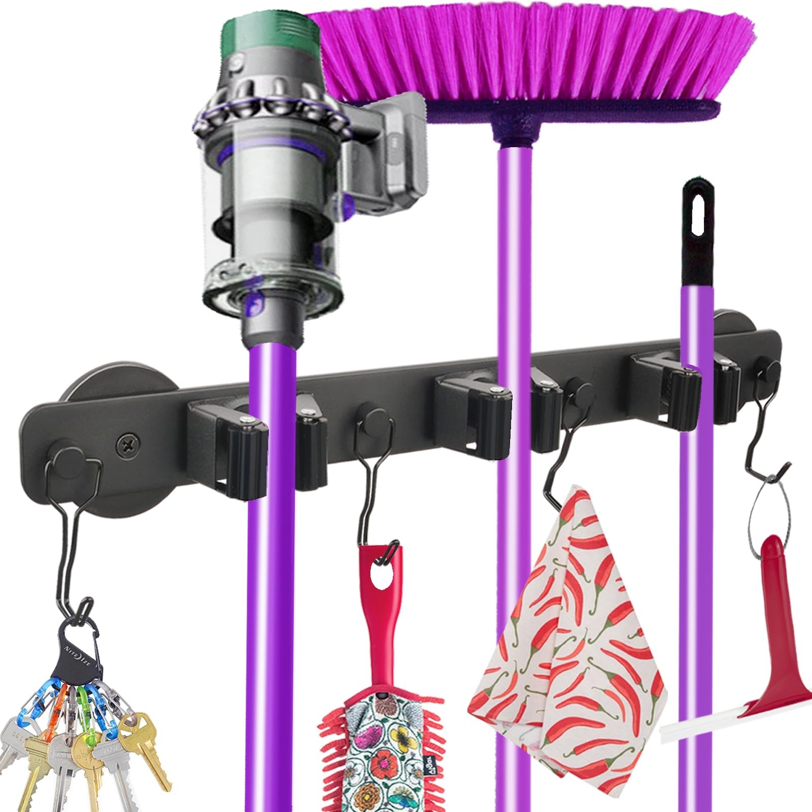 Magnetic Mop Broom Holder Heavy Duty Magnetic Mop Hanger With 4 Hooks For Cleani