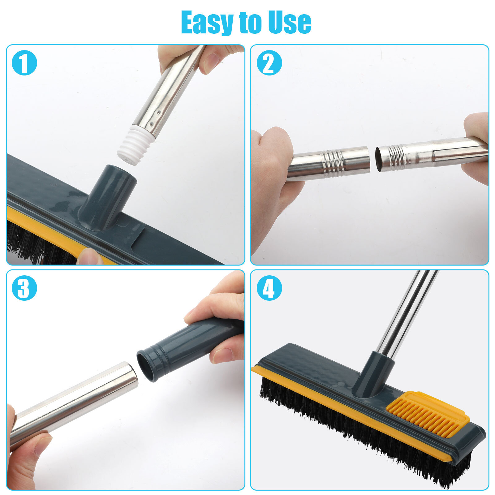 Floor Scrub Brush 2 in 1 Cleaning Scraper & Push Broom Stiff Bristle Long Handle