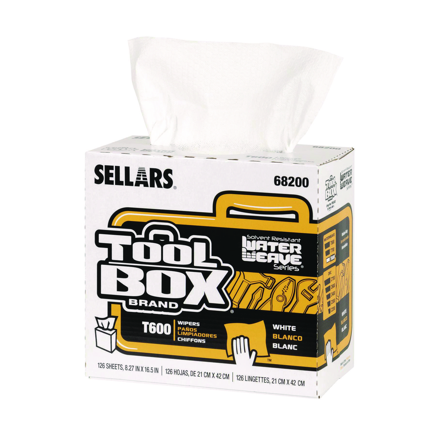 TOOLBOX WaterWeave T600 Wipers, 1-Ply, 8.27 x, 16.5, White, 126 Sheets/Box, 10 B